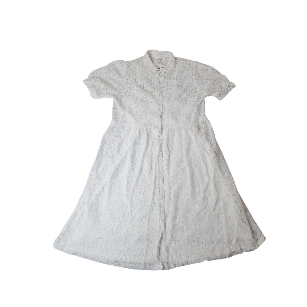 NY Collection Lace Shirt Dress XL White Cottagecore Romantic Coquette Victorian